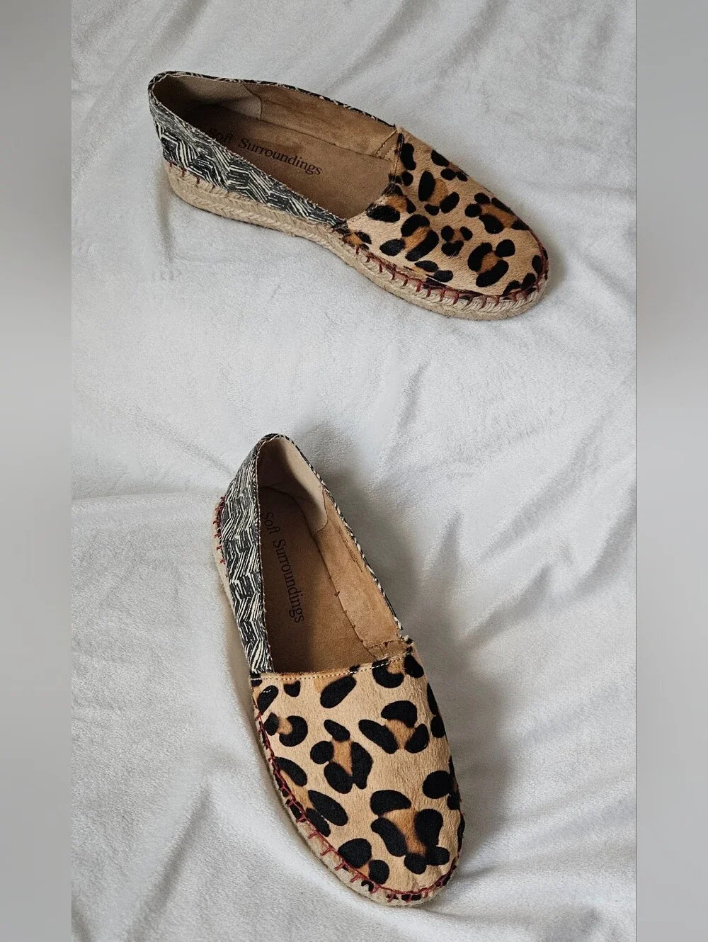 Soft Surroundings Leopard & Geometric Print Espadrilles in Tan & Black - Size 7M